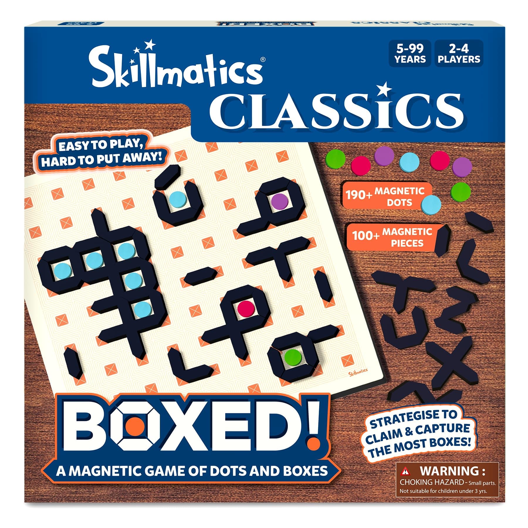 Skillmatics Magnetic Dots & Boxes Game – Classic Family Strategy Board Game for Game Nights & Travel, Magnetic Fun for Kids, Teens & Adults, Ages 5, 6, 7, & Up, 2-4 Players