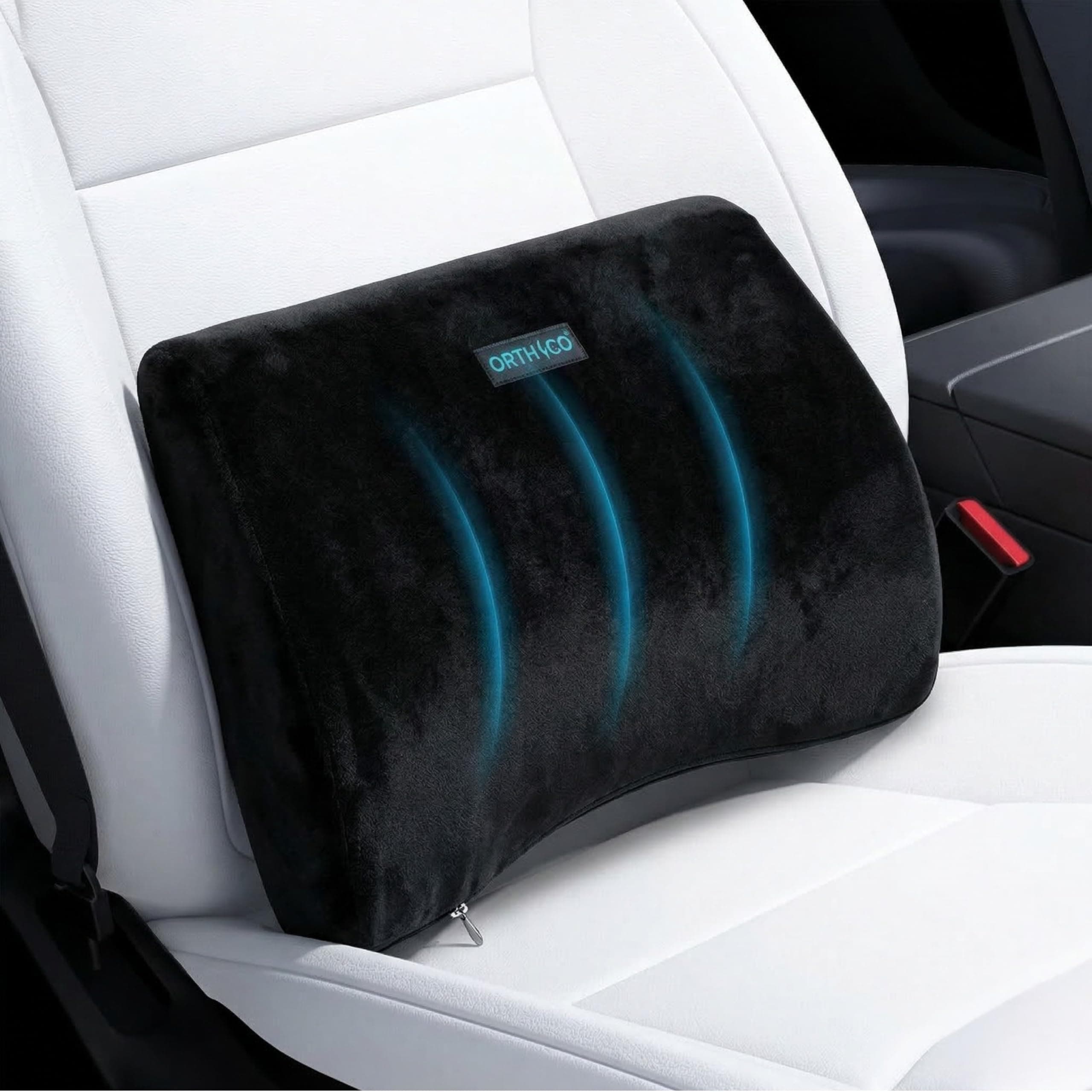 ORTHICO Lumbar Support Back Cushion, Black | For Car Seat & Office Chair, Ergonomic Lower Back Support Pillow, For Back Pain Relief