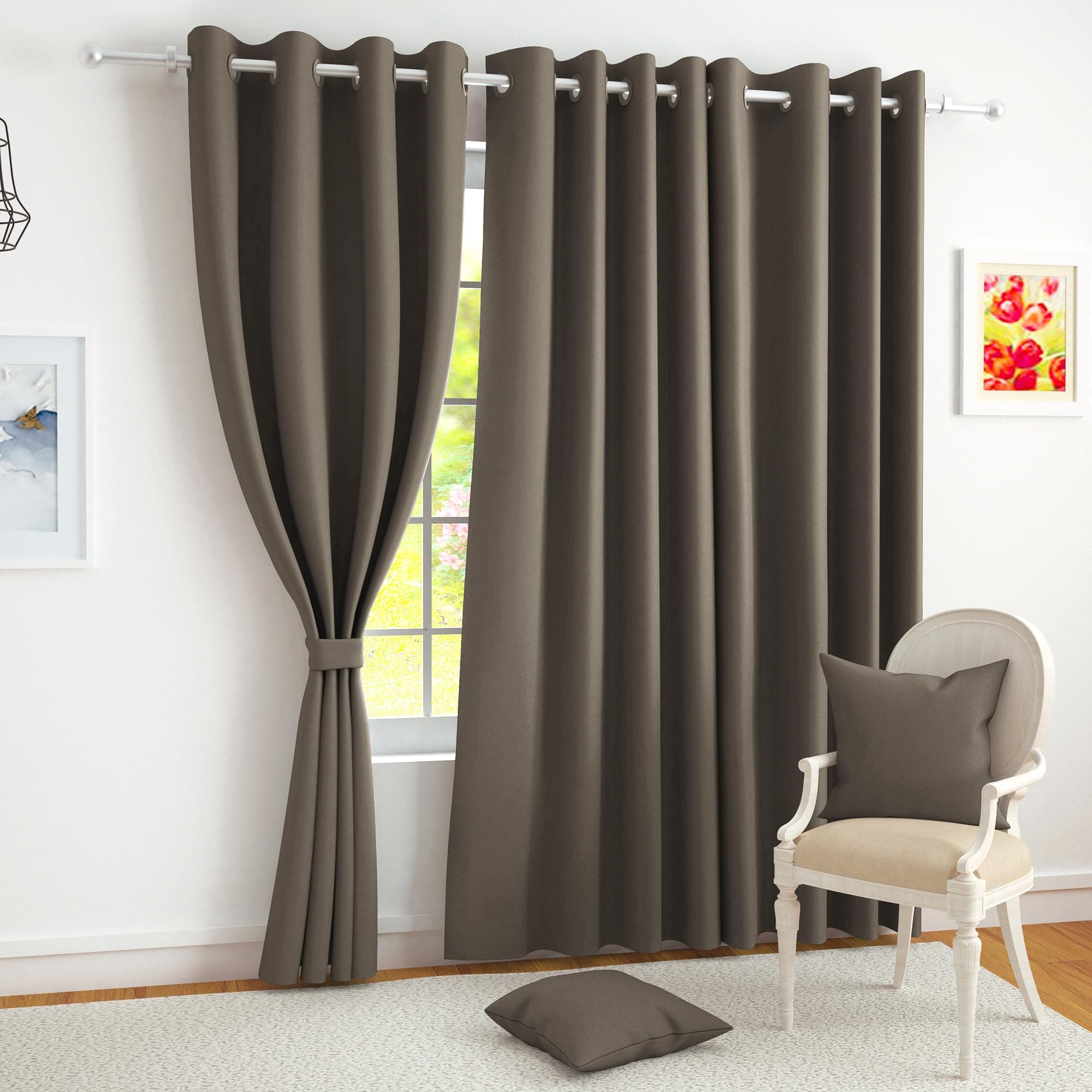 Story@Home 100% True Blackout Semi Long Door Curtains 8 Feet Set of 2 | Solid Design |Room Darkening Curtain | Thermal Insulated Curtains for Living Room, Bedroom | (116 X 242 Cm, Tan Beige)