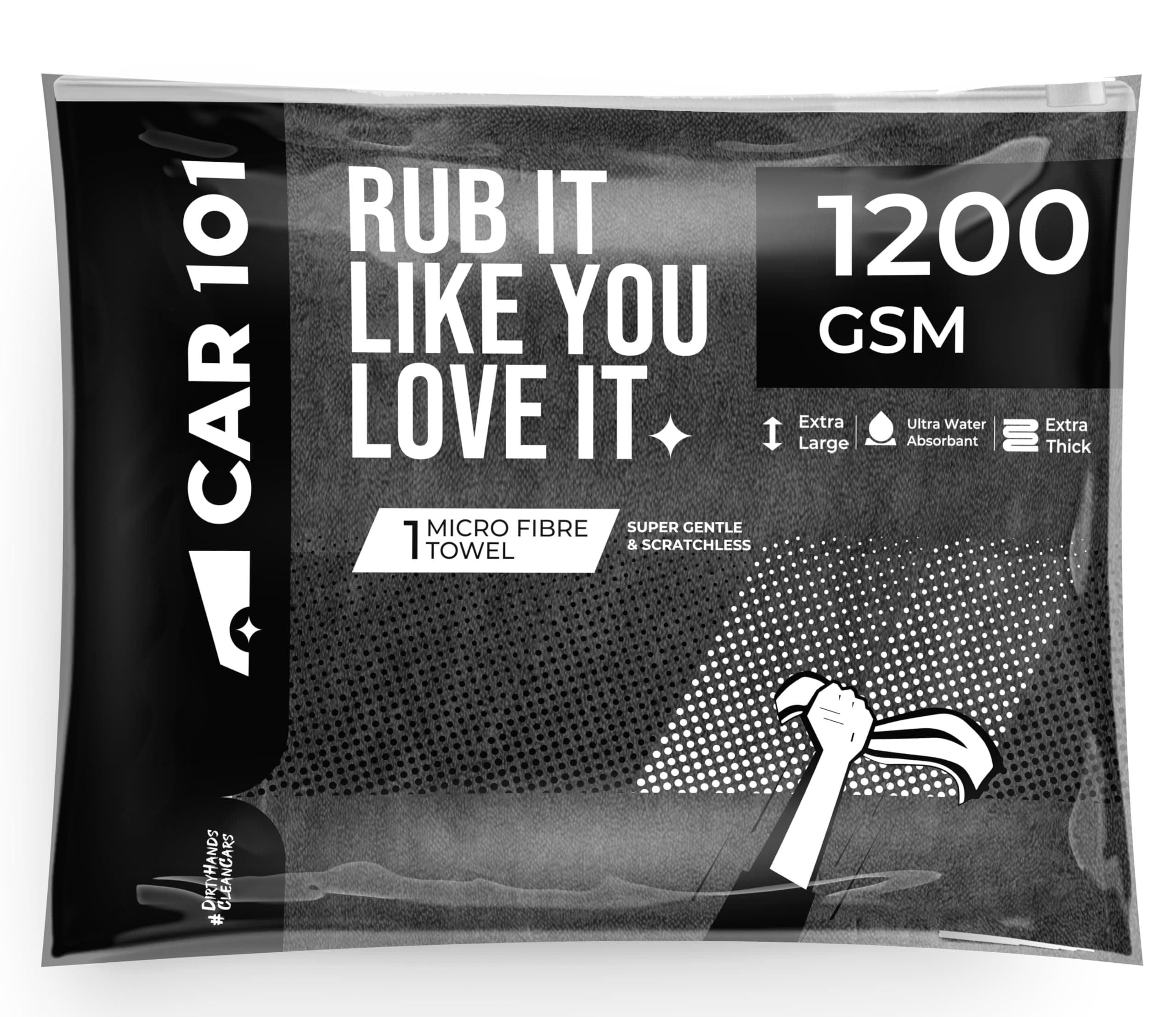 CAR101 Microfiber Cloth - 1Pcs - 60x40 cm - 1200 GSM - DualColor | Multipurpose | Lint-Free | Superior Softness & High Absorbency | Microfibre Towels for Car, Bike & Household Cleaning