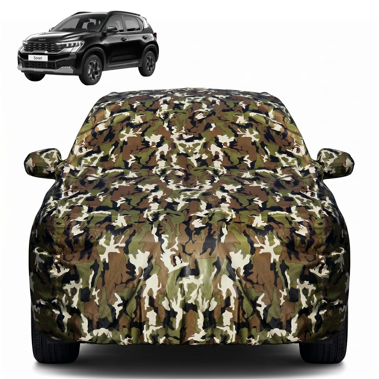 Pivalo Car Body Cover for Kia Sonet All Model & Years (2020-2026) 100% Waterproof with Mirror Pockets, Triple Stitched Dustproof Heat Resistant UV Protection (Military/Jungle/Camouflage)