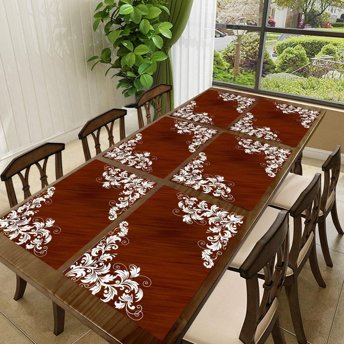 REVEXO Placemats Set of 6, Heat Resistant, Washable PVC Table Mats, Woven Vinyl Dining Table, Non-Slip Stain Resistant Kitchen Table Placemats Easy to Clean.Var-17 Y