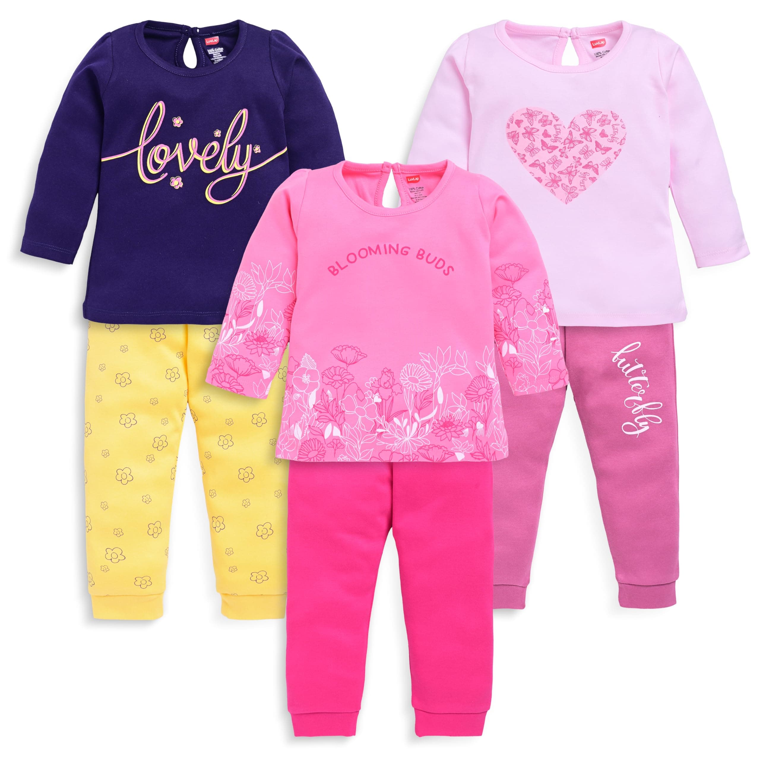LuvLap Cotton Baby-Girls F/S Girls Top & Pyjama Set