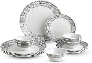 CELLO Oxford Imperial Plus Series Opalware Dinner Set of 19 Piece For Family of 6 | Bone-Ash Free & Leadfree Opal Glass Microwave & Dishwasher Safe, Crockery Plates & Bowls Set For Daily Use & Gifting