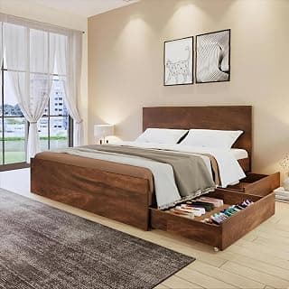 The MM Furniture store Hunter Aura Queen Size Bed with Headboard and Drawer Storage, 60 x 78 inches