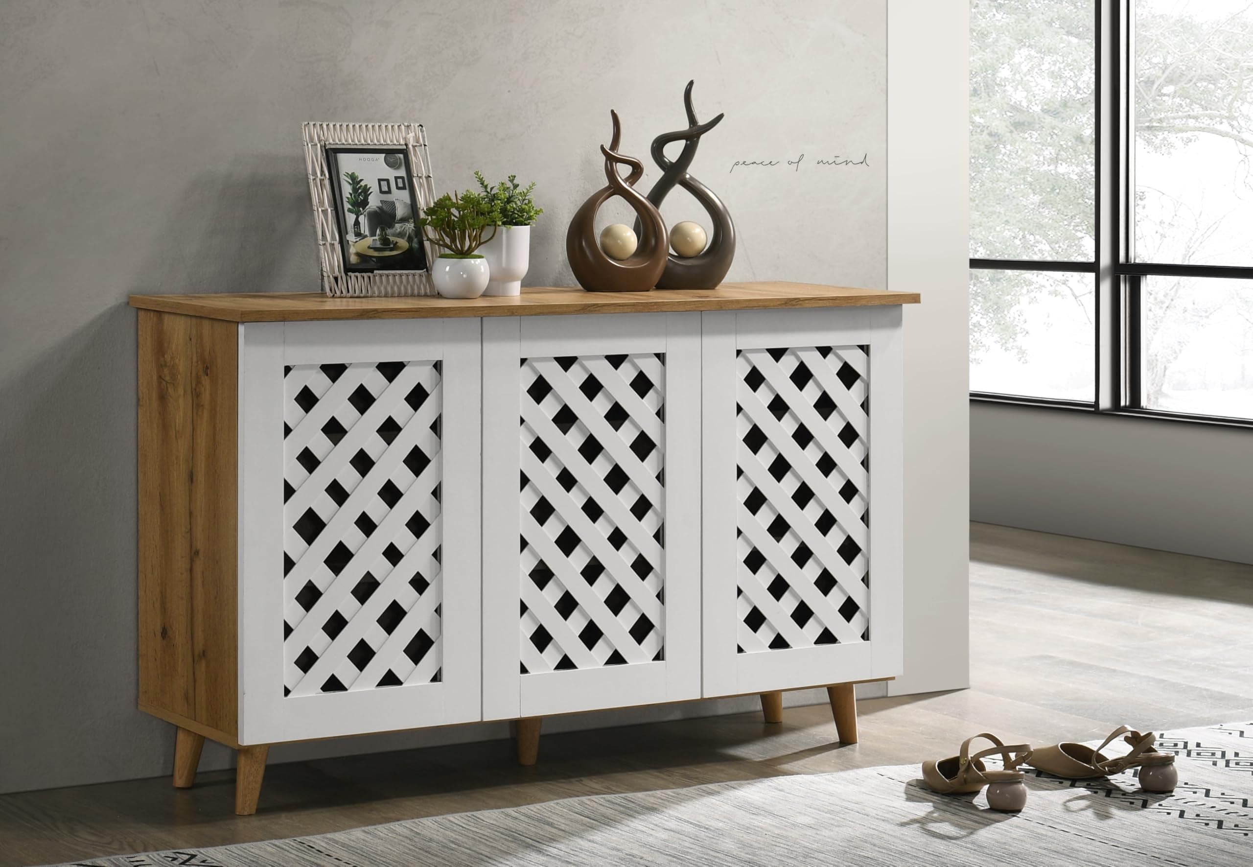 DeckUp Trove 3-Door Engineered Wood Shoe Rack (Wotan Oak & White, Matte Finish)
