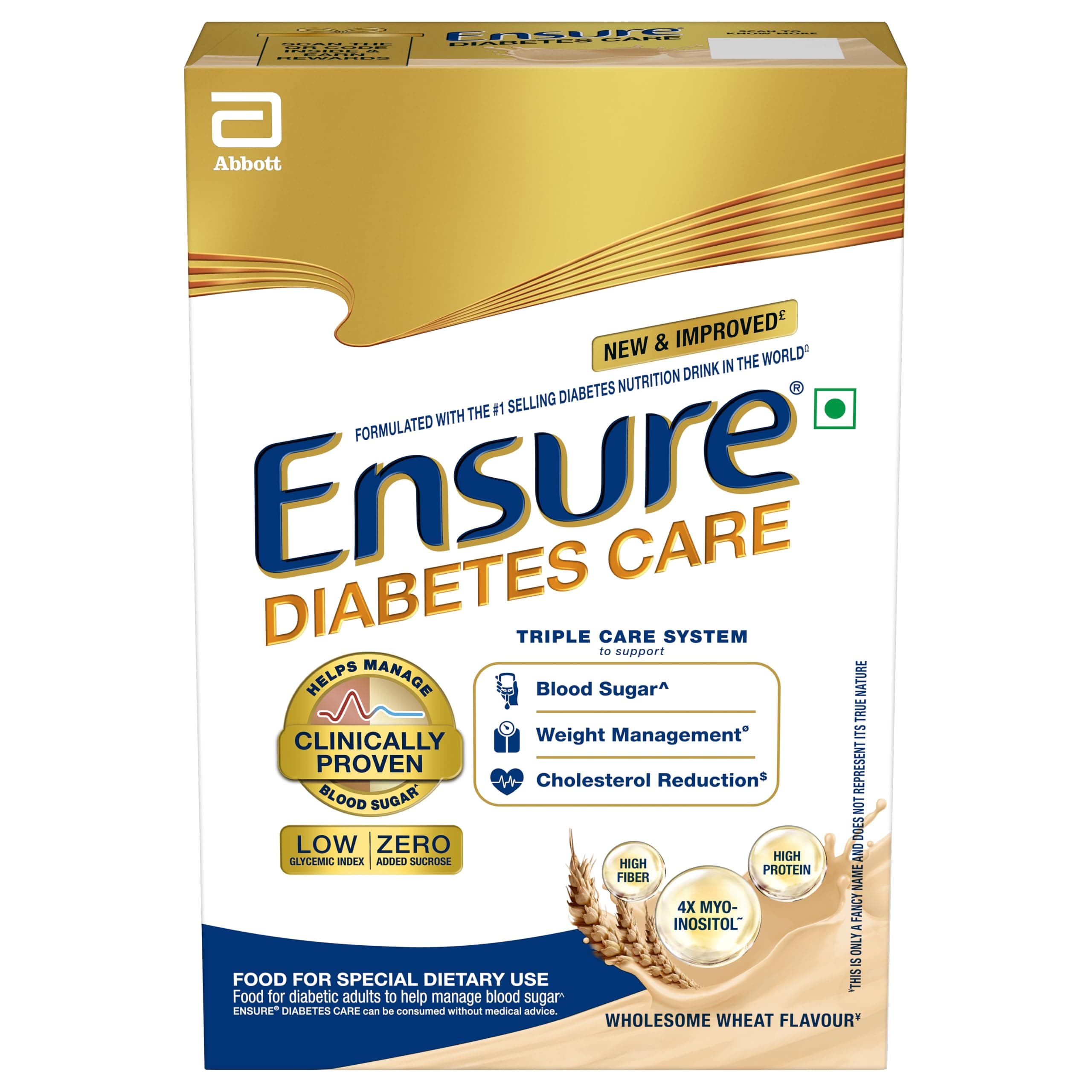 Ensure Diabetes Care Wheat 375gm |Support Blood Sugar, Weight Management, Cholestrol Reduction |High Protein, High Fibre, 4 Myo-inositol |Zero Added Sucrose