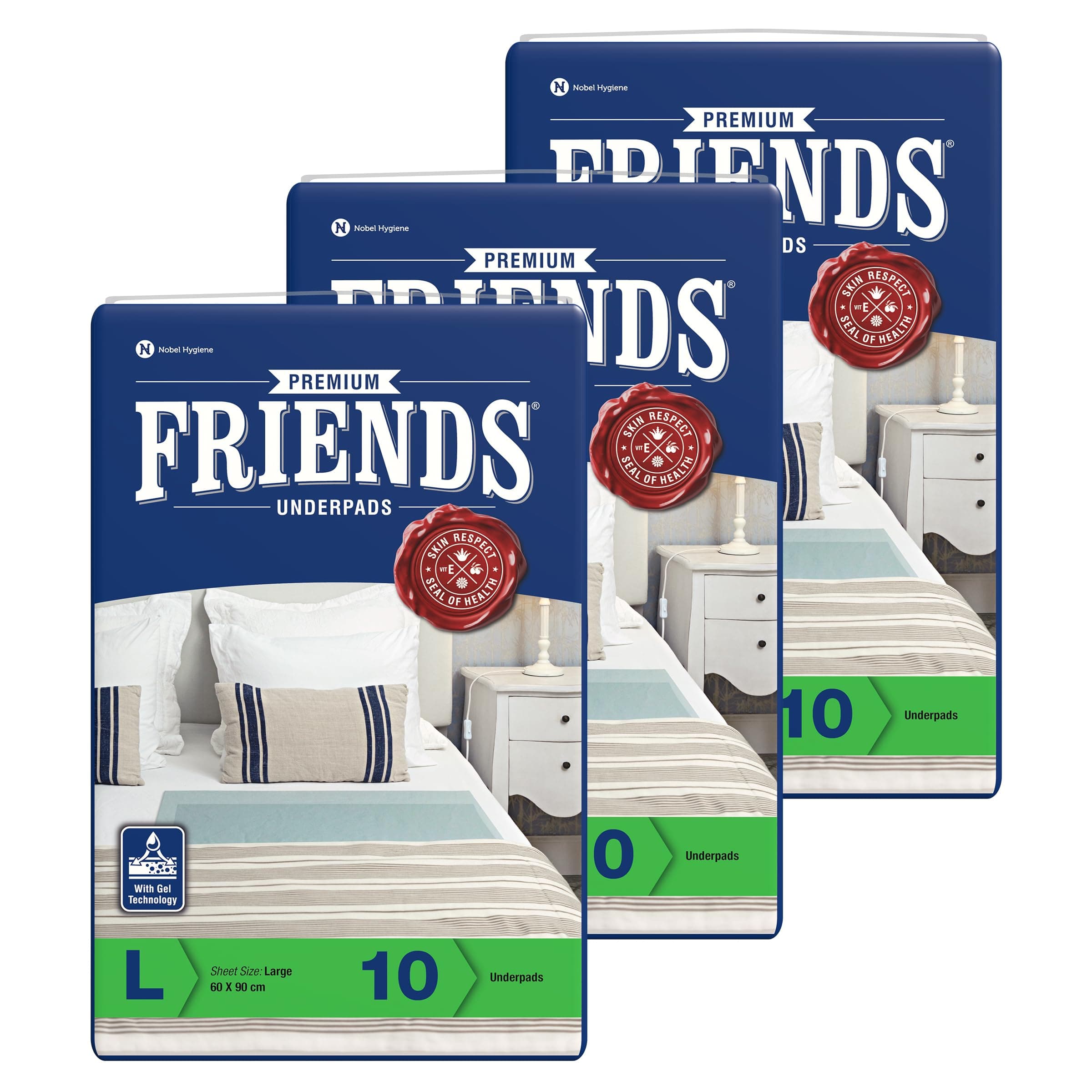 Friends Premium Large Disposable Underpads for Adults (60x90 cm) | 30 Count | 2X Highly Absorbent | Gel Lock Technology | Unisex | Extra Soft top Layer | Odour Lock | Anti-Bacterial & Leak- Proof