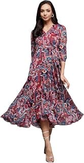 Miss Chase Women's Multicolored-Base-Brown Relaxed Fit Maxi Lurex Chiffon Dress