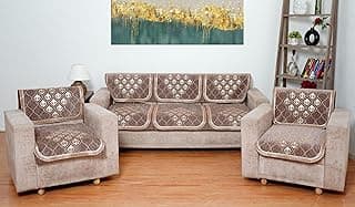 MORADO Chenille 5 Seater Sofa Set Slipcover | Soft & Durable Sofa Cover for Living Room, Drawing Room & Office | Elegant Protective Furniture Cover - Brown