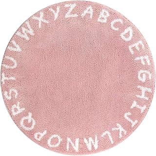 Lahome ABC Alphabet Kids Round Rug - 3' Diameter Alphabet Educational Area Rugs Non-Slip Baby Rug Soft Playtime Collection Floor Carpet for Bedroom Playroom Nursery Decor (3' Diameter, Pink)