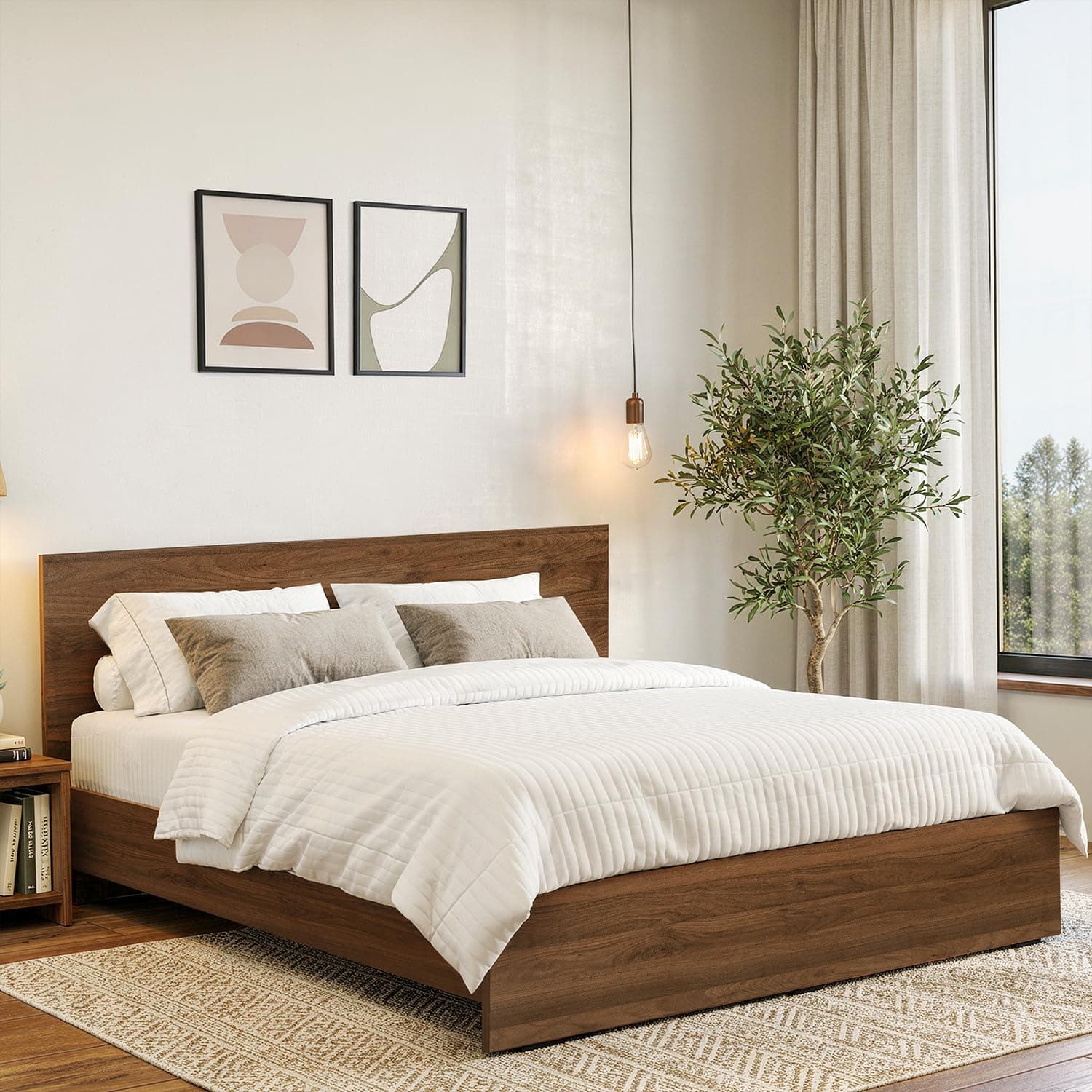 ABOUT SPACE Bed - (80 x 74 inches) King Size Bed Without Storage | Engineered Wooden Bed Frame with Airflow & MDF Support Board for Mattress | 1-Year Warranty Cot for Bedroom - Columbia Walnut