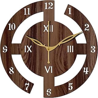Freny Exim 12" Inch Wooden MDF English Numeral Round Analog Wall Clock Without Glass (Brown, 30Cm X 30Cm) - 27