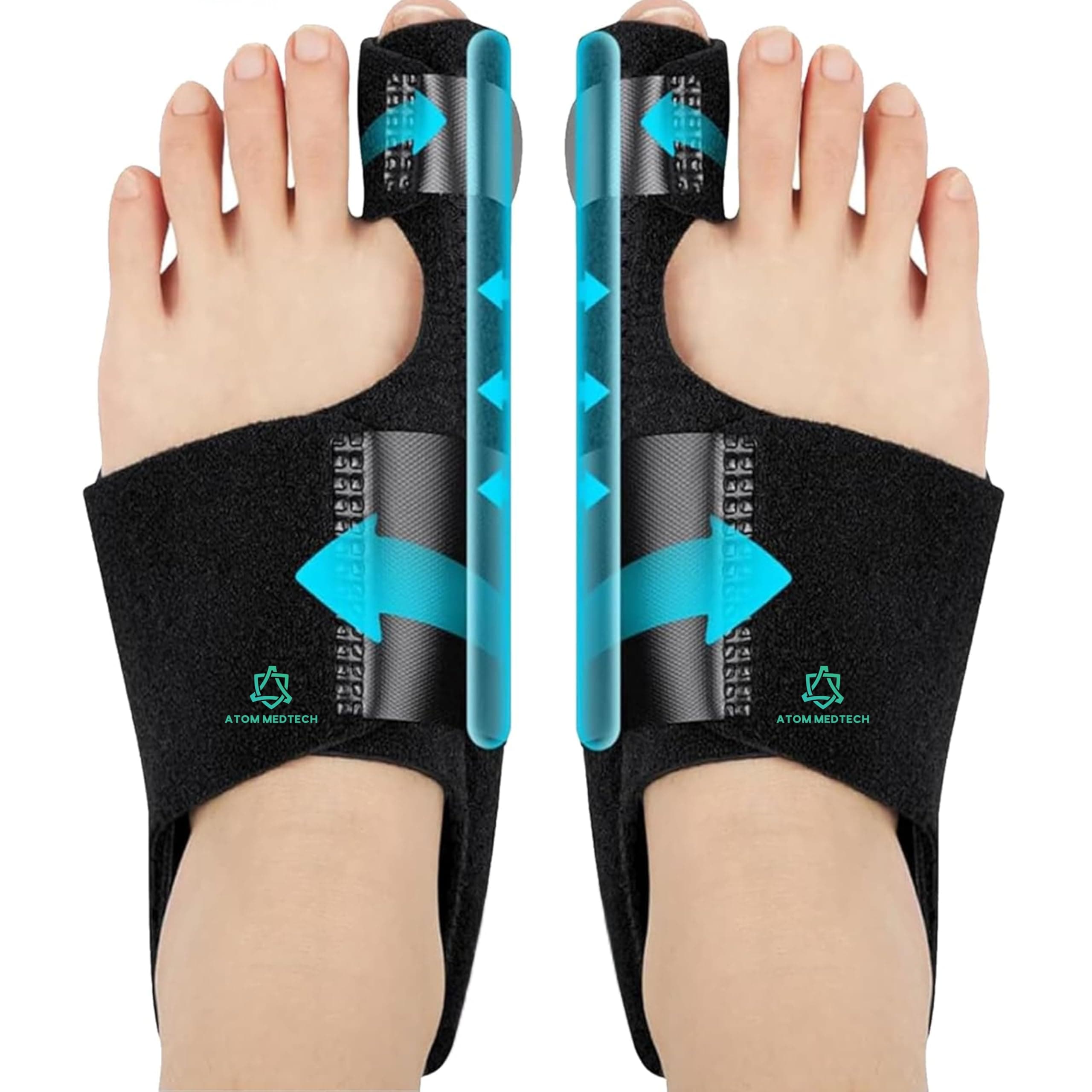 ATOM MEDTECH (DEVICE) Bunion Corrector for Women and Men| Toe Separator Both 2 Feet Bunion Splint, Big Toes Separation Pain Relief, Non-Surgical Adjustable Hallux Valgus Bunions Thumb Straightener, Hammer Toe Day Night Support (Pack of 2)