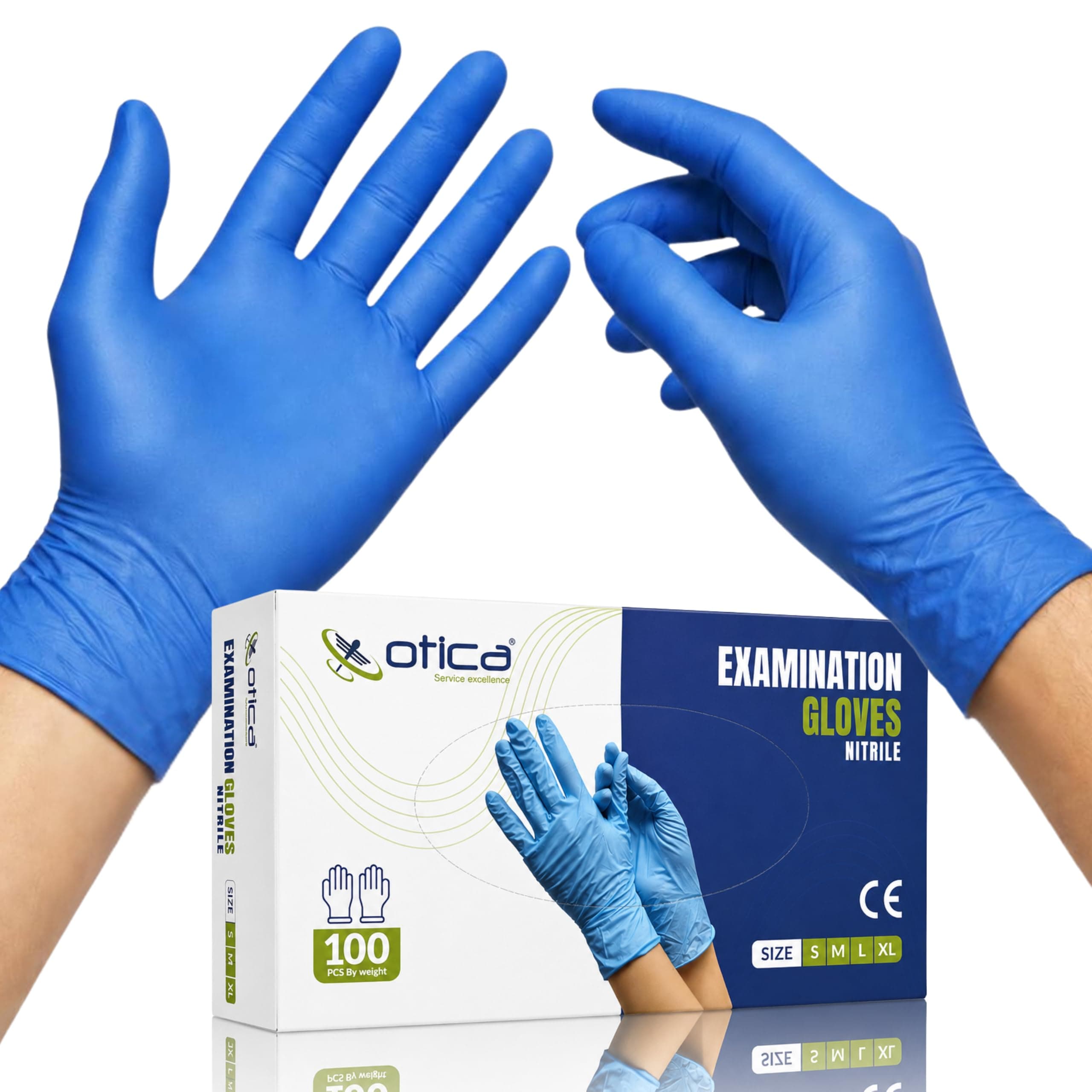 OTICA Nitrile Exam Hand Gloves|100 pcs|Tear Resistance|Stick Resistant|Powder Free|Gloves for Food,Dental and Hospital|Blue|Medical Examination Gloves Pack of 100(Large)