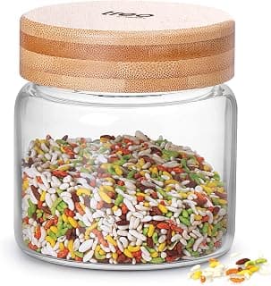 Treo By Milton Hi Borosilicate Round Jar With Wooden Lid, 350 ml, Transparent | Dishwasher safe | Microwave safe | Light Weight | Food Safe | Scratch Resistance | Odour Free | Hight Clarity
