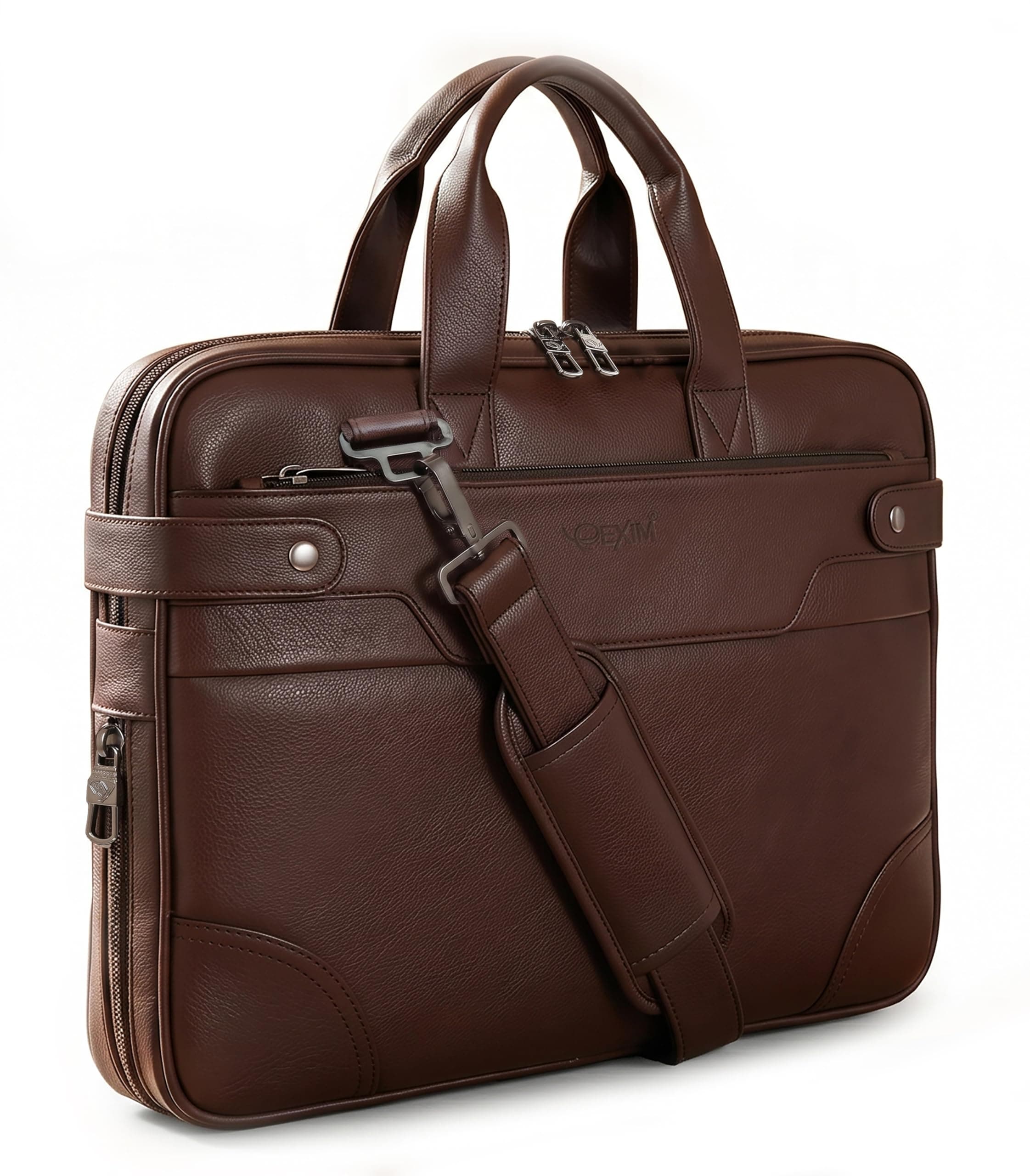 EXIM Laptop Bag for Men Office Use| Office Bag for Men| PU Leather Laptop Messenger Bag| Expandable Bottom Briefcase with Shoulder Strap| Fits Up to 15.6 Inch Laptop| Brown Vintage-Style