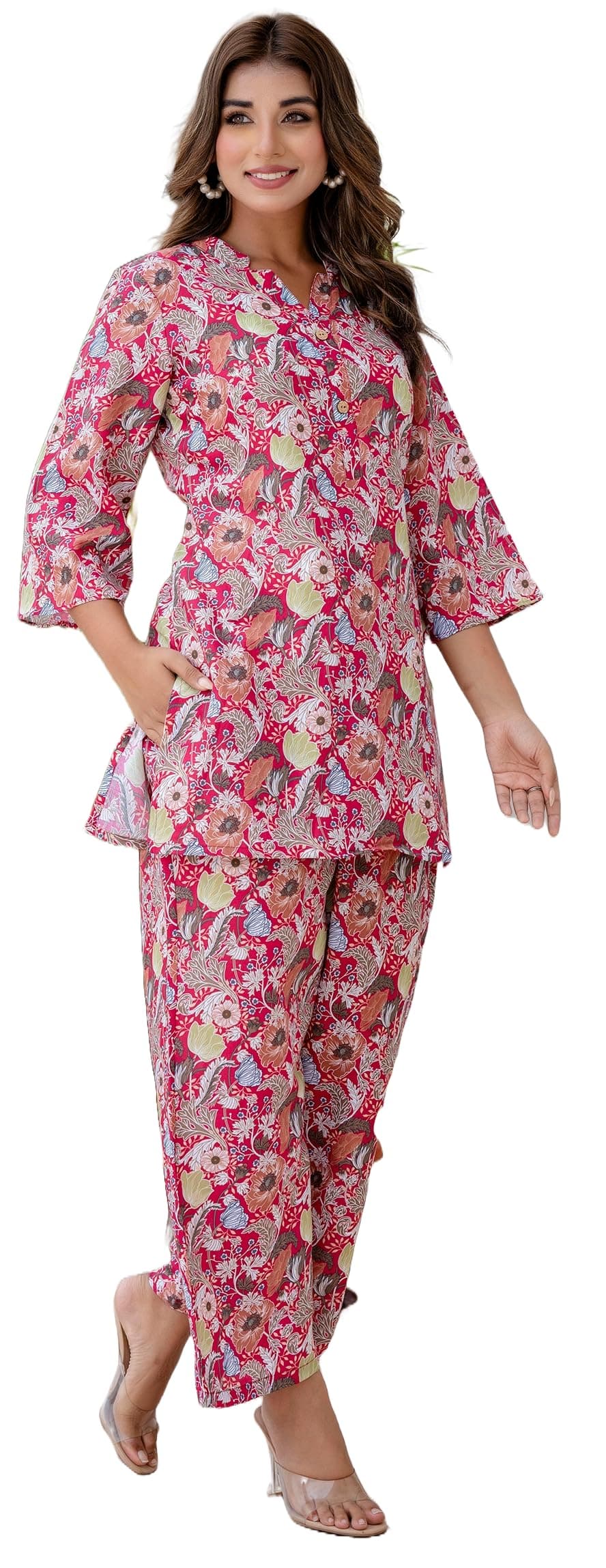 Yashika Women Trendy Printed Cotton Blend Straight Kurta and Palazzo Set
