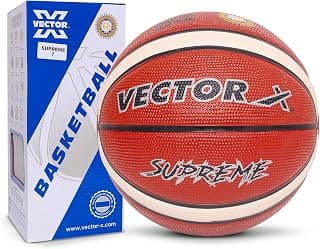 Vector X 14 Panel Supreme Rubber Moulded Indoor/Outdoor Basketball with Rubber Bladder, Brick, Size: 7 (Suitable for Practice/Match/Training) + Free Air Needle