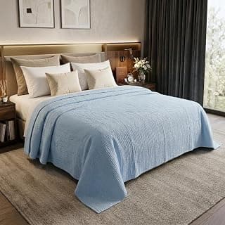 100% Cotton Muslin AC Blanket | 4 Layer Textured Breathable Summer Throw | Lightweight Blanket for AC Rooms | All Season Comfort Dohar | 200x220 cm | Sky Blue