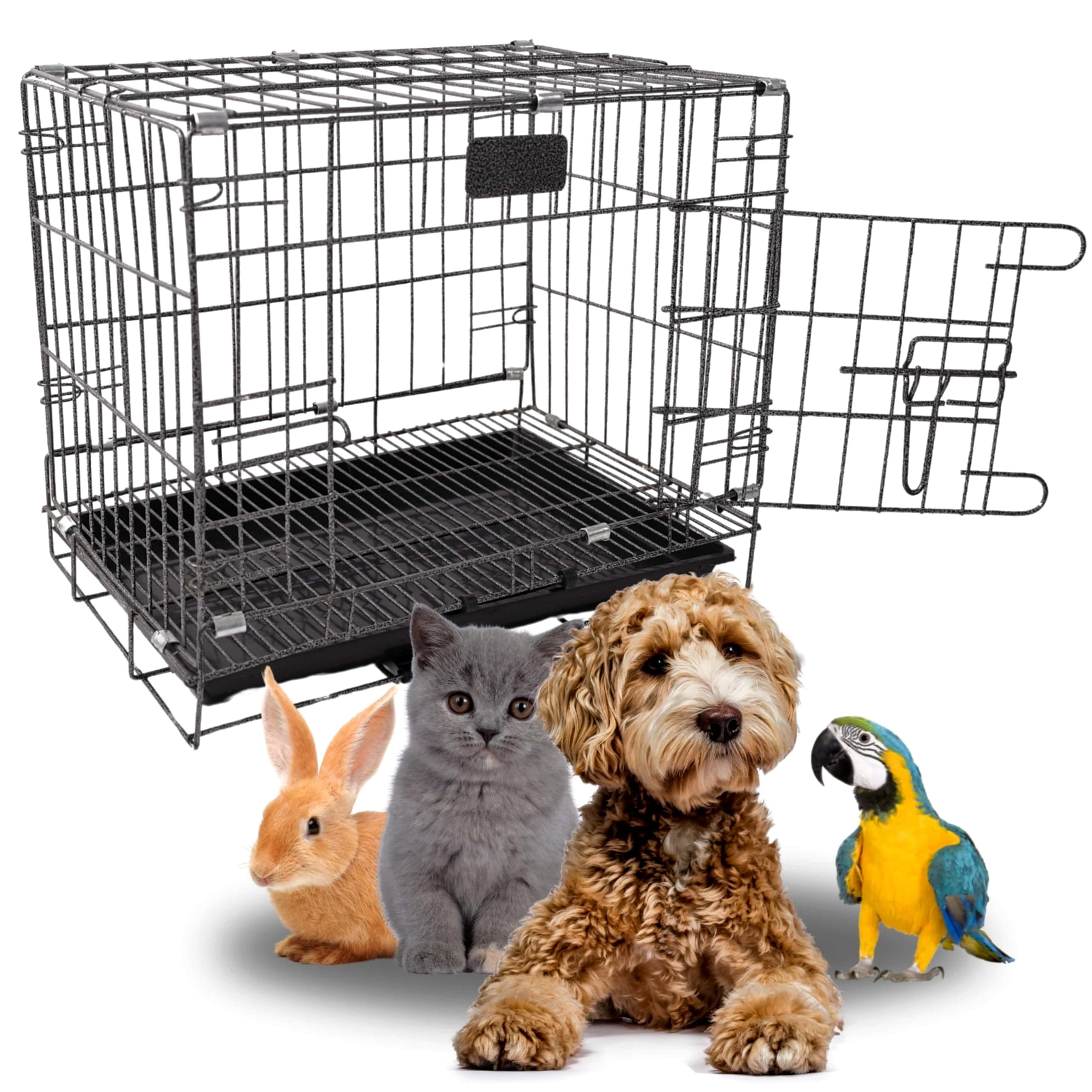 Woofy Dog Cage - Powder Coated, Single Door Folding Metal Cage/Crate/Kennel with Removable Tray and Paw Protector for Dogs, Cats and Rabbits - 18 Inch - Black Antic Silver Color
