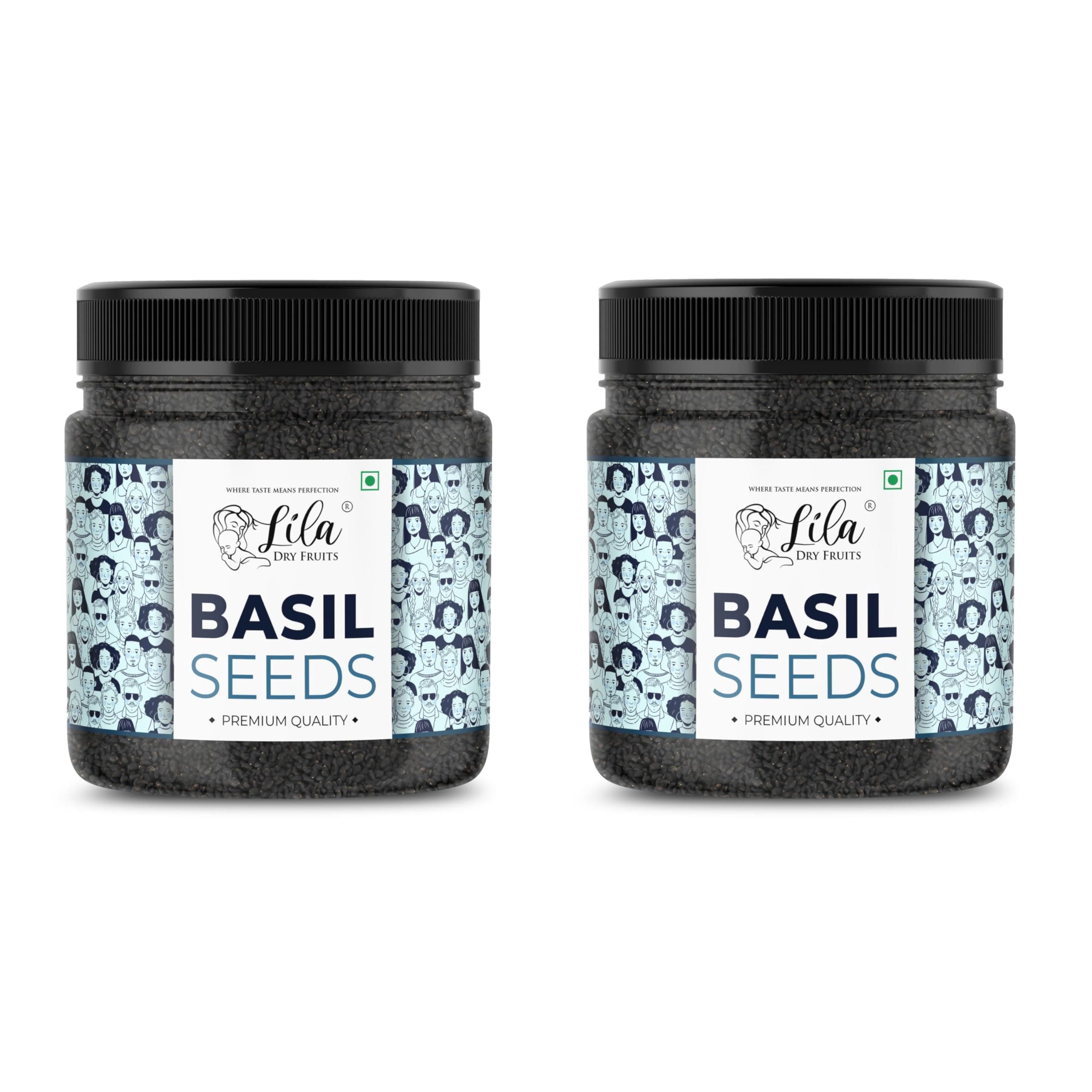 LILA DRY FRUITS Premium Basil Seeds 1 Kg Jar Pack (500 x 2) | Raw Organic & Natural Sabja Seed | Tukmaria Beej for Diet, Rich in Proteins and Minerals | Sabza Bij Perfect for Giftings