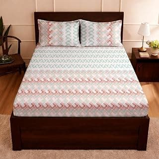 Raymond Bedsheet 100% Cotton Feel Bedsheets 200 TC for Double Bed King Size (108 x108 Inch) with 2 Large Size Pillow Covers | Soft and Breathable | Wrinkle-Free | Premium Printed Design Rose Leaf