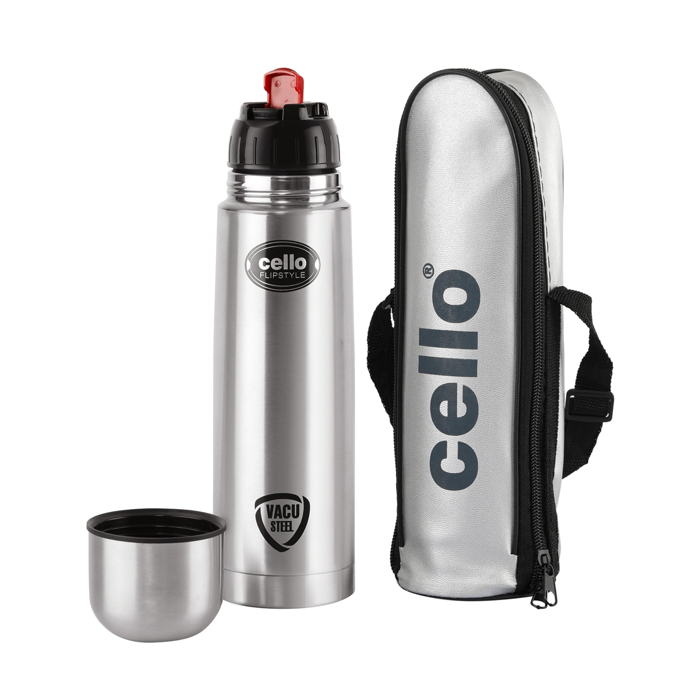 CELLO Flipstyle Insulated Stainless Steel Flask Water Bottle with Jacket For Daily Use 1000 ml | ISI Certified Double Wall Vacuum Insulated 24 Hrs Hot & Cold Thermos Water Bottle For Office Gym Travel