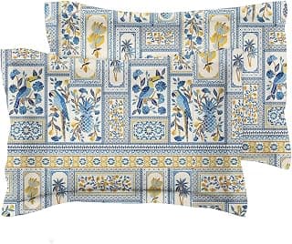 BSB HOME® 220 TC Premium Cotton Printed Pillow Covers | Ultrasoft Breathable Envelope Closure| Pack of 2 Pillow Covers King Size (White & Blue Flower, 20 x 30 Inches)