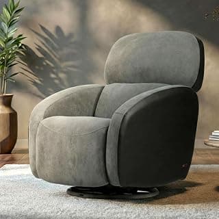 Pebble Motorized Recliner Chair | Rocking & Swivel Recliner | Grey Boucle Fabric & Black Leatherette | Single Seater Recliner Sofa for Living Room | 18 Months Warranty