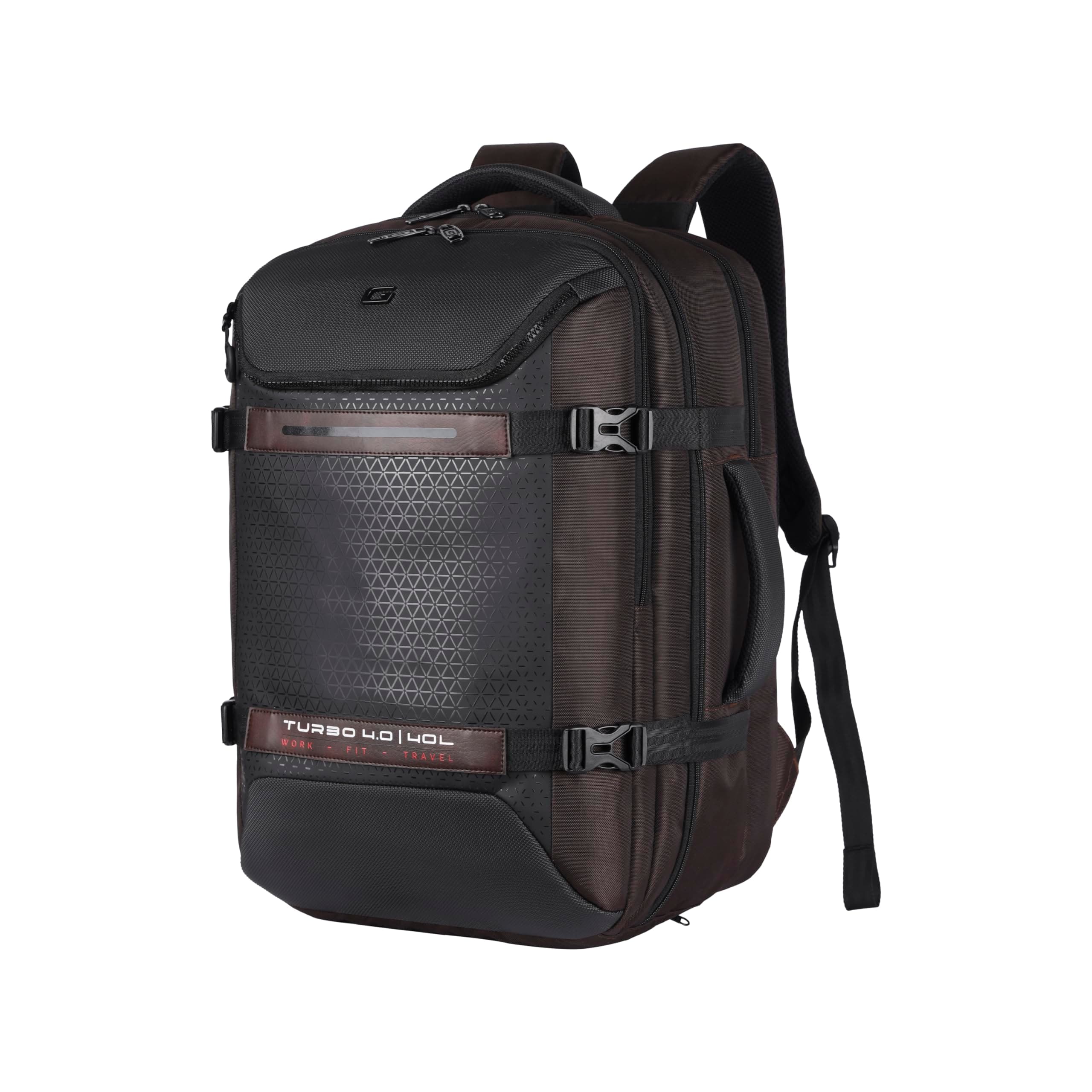 Gear Turbo 4 19"/40L Large Water Resistant Anti Theft Laptop Backpack with Raincover | Casual Backpack | Daypack | Travel Backpack | College Bag For Men/Women (Brown - Black)