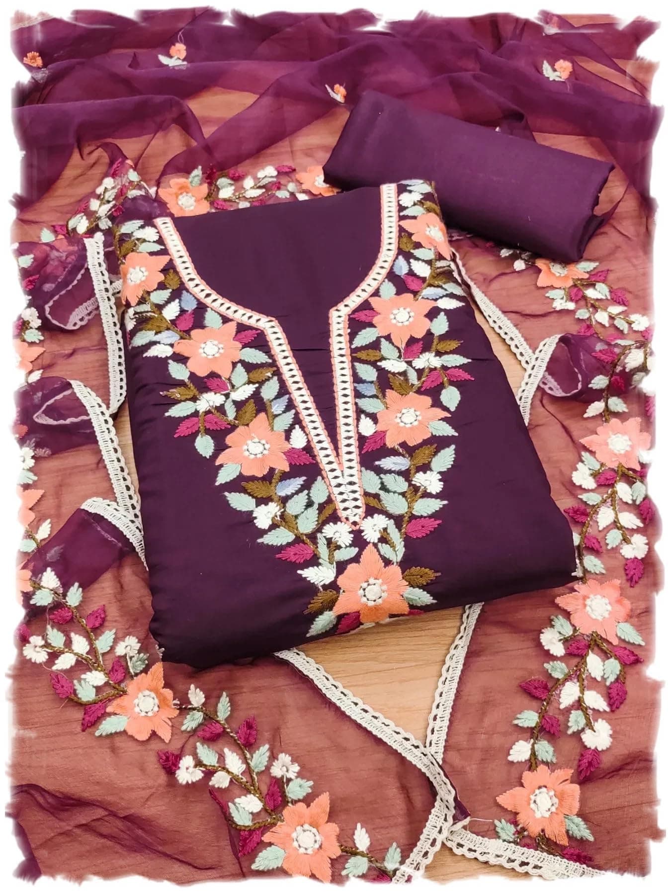 Pandadi Saree Women's Roman Smooth Cotton Embroidery Work Unstitched Dress Material