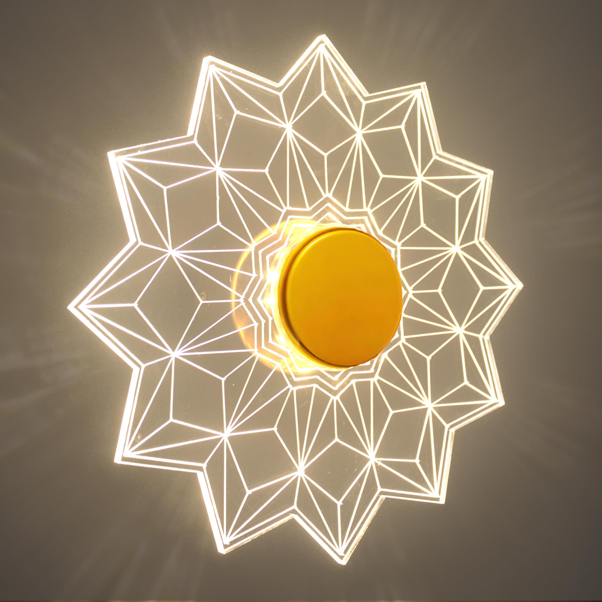 Lamp master Luxury Diamond 3-Color LED Wall & Ceiling Light | Geometric Acrylic Lamp with Antique Gold Finish | Home Decorative Light, Modern Interiors Wall lamp for Living Room, Bedroom, Bedside