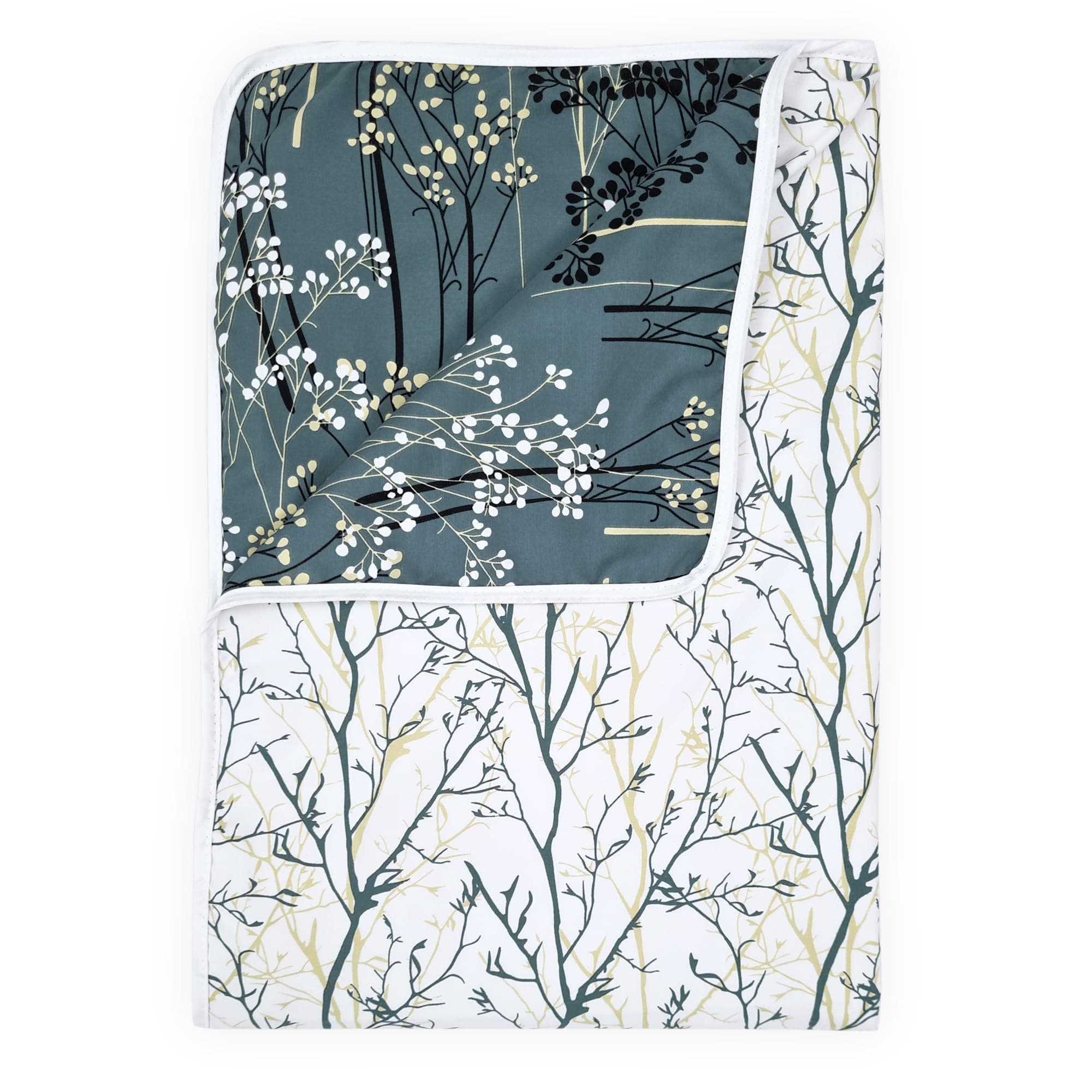 Divine Casa 120 GSM Microfiber Single Dohar | Soft & Lightweight Throw Blanket | Cozy & Breathable | All-Season Comfort | 210 x 140 CM | Floral Branches Pattern | Teal & White