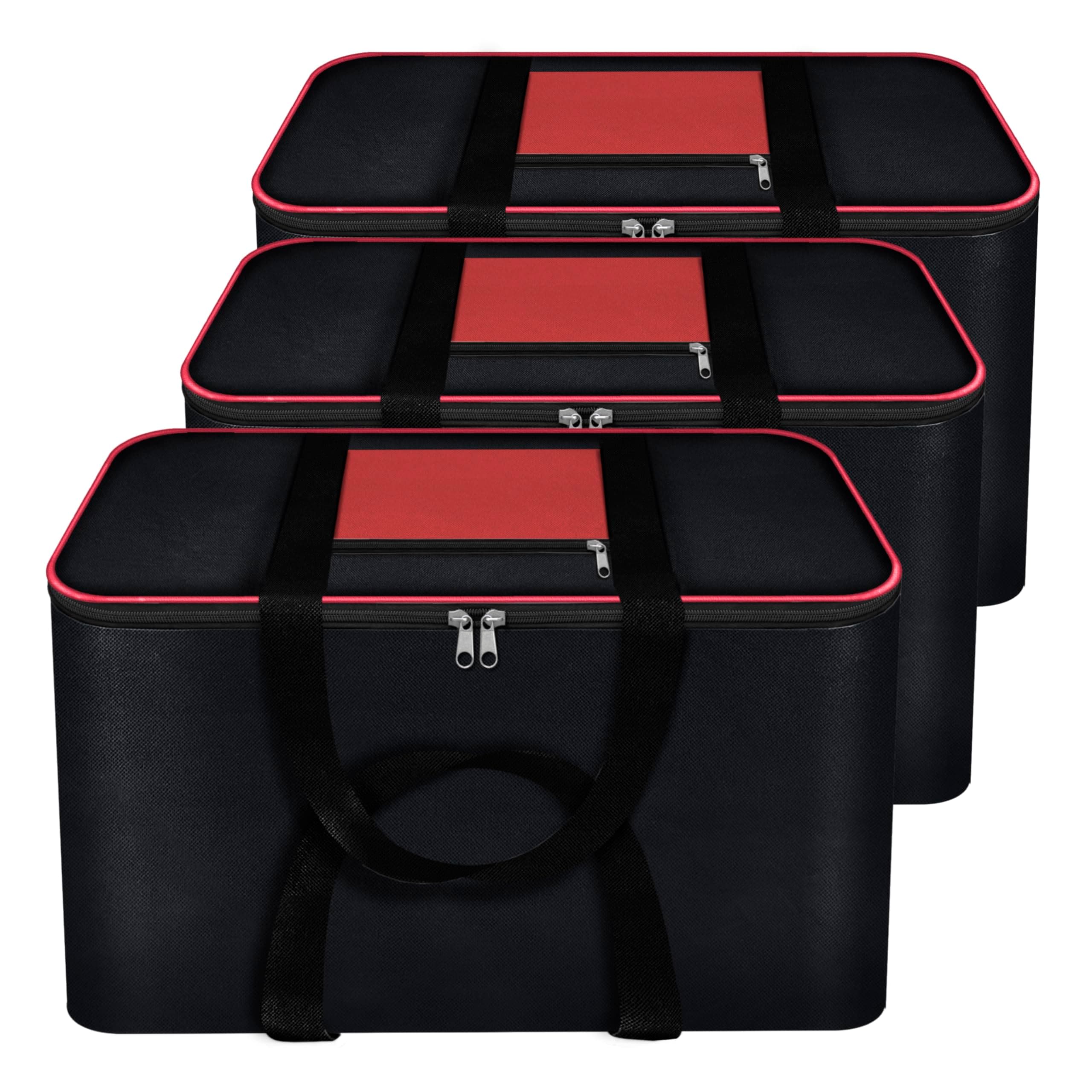 Storite 3 Pack Moisture Proof Nylon Underbed Storage Bag For Clothes Large | (54 x 46 x 28 cm) - BlackRed, Rectangular