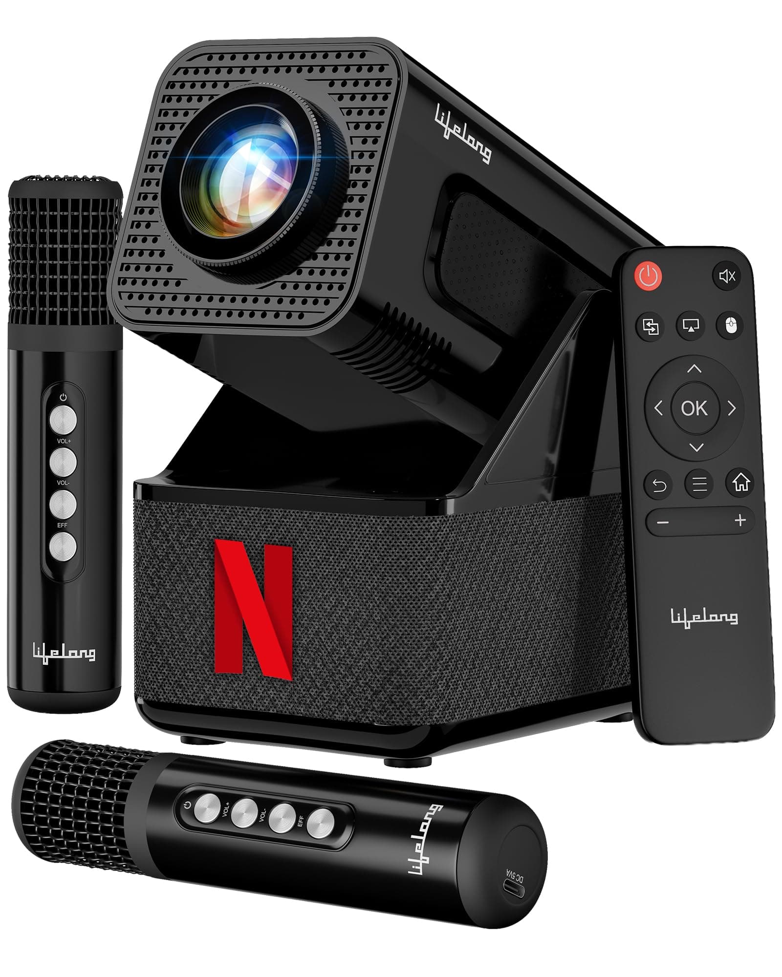 Lifelong Electronics ROAR Projector with 2 Mics | Booming 20W Speakers | Cricket Commentary, Karaoke Party & Room Cinema | 1080P & 4K Ultra HD Support | All Android OTT Apps | Ultra Bright 150” Screen