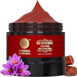 Shesha Ayurveda Red Sandalwood Skin Brightening & Night Repair Cream For Men & Women – For Natural, Anti-Aging, Hydrating, And Radiant Skin, Natural, Ayurvedic