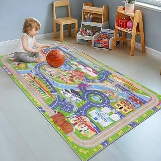 Kids Carpet Playmat Rug City Life 80x150cm Anti Slip Play Rug | Play Learn and Have Fun Safely - Kids Baby Children Educational Road Traffic Play Mat for Bedroom PlayRoom Game Safe Area