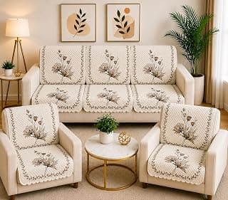 Quilted Sofa Cover Set 5 Seater for Living Room - 3 Seater & 1+1 Seater Sofa Slip Covers for Home - Premium Furniture Protector Panels for Sofa, 10 Pieces