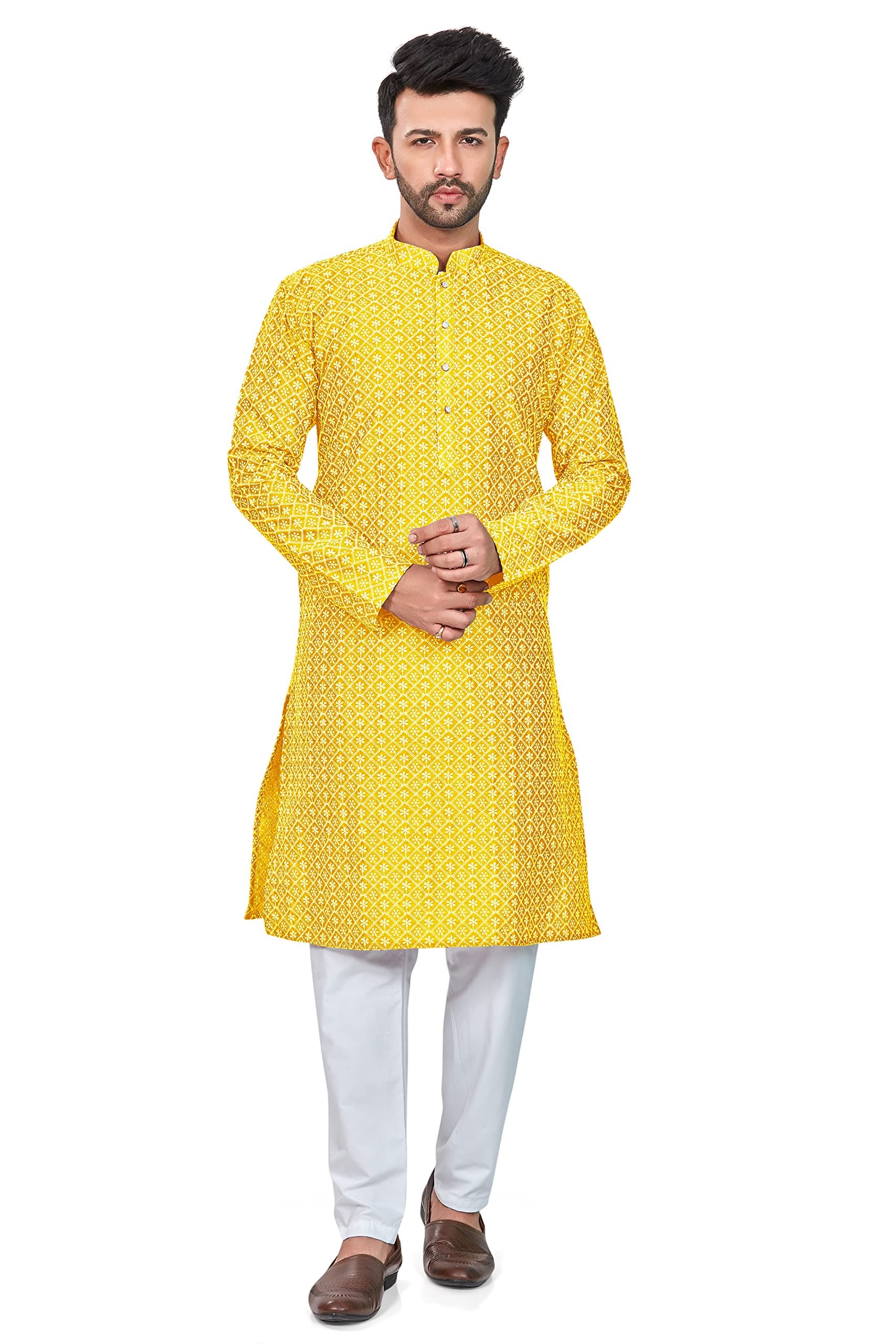 BE ACTIVE Men's Pure Cotton Lucknowi Kurta Pyjama Set Colour