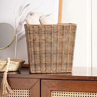 PURE HOME + LIVING Light Brown Resin Wicker Tapered Utility Basket, Storage Basket With Handles,Woven Storage Basket For Toys Bin, Pillows, Blankets, Clothes - 25.4cm x 27.94cm x 20.32cm, Light Brown