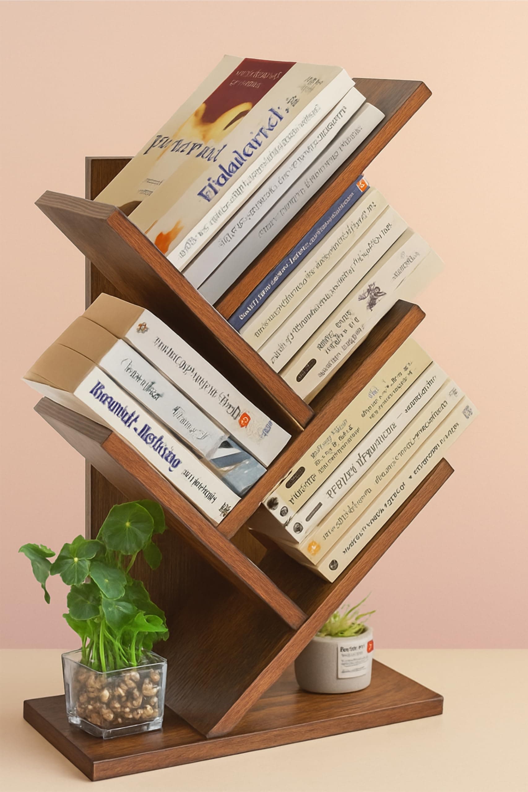 Enigmatic Woodworks Wooden Book Shelf for Home, Office Table, Living Room. Kitchen Corner Stand, Standing Book Rack for Library, DIY Bookshelves, Storage Organizer, Bedroom Accessories. (Walnut)