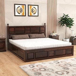 Sheesham Wood King Size Bed with Storage Box | Wooden Box Bed King Size Double Cot Bed with Storage for Bedroom | Premium Lattu Design Headboard Bed for Hotel, Home | Walnut Finish