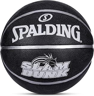 Spalding 8 Panel Slamdunk Rubber Moulded Indoor/Outdoor Basketball with Butyl Bladder, Black, Size: 5 (Suitable for Practice/Match/Training) + Free Air Needle