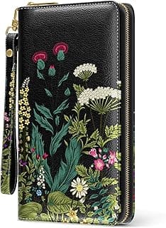 Valerie Womens Wallet, RFID Wristlet Wallet for Women, Cute Ladies Purse, Large Credit Card Clutch Purse, Leather Card Holder Wallets with Zipper & Phone Holder (Black)