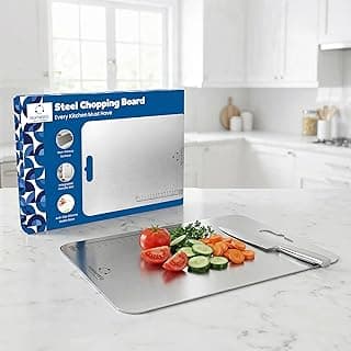 HomeWiz Stainless Steel Chopping Board | 36 x 25 cm Large | 304 Grade Food-Safe Steel | Heavy Duty Steel Board | for Fruits, Vegetables, Meat & Dough Kneading | Built for Everyday Use | Made in India