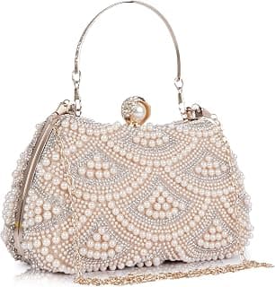 Lady Quinton Pearl and Rhinestone Evening Clutch Bag, Bridal Party Handbag with Chain Strap
