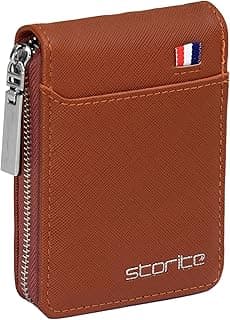 Storite PU Leather 9 Slot Vertical Credit Debit Card Holder Money Wallet Zipper Coin Purse for Men Women - Lightbrown (11.5 x 1.75 x 8 cm)