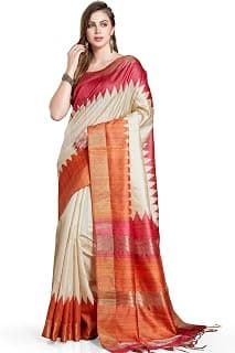 RANI SAAHIBA Women's Printed Art Tussar Silk Zari Border Saree With Blouse Piece