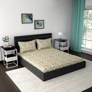 maspar Cotton Floral Print Double Bed Sheet with 2 Pillow Case- 144 Thread Count